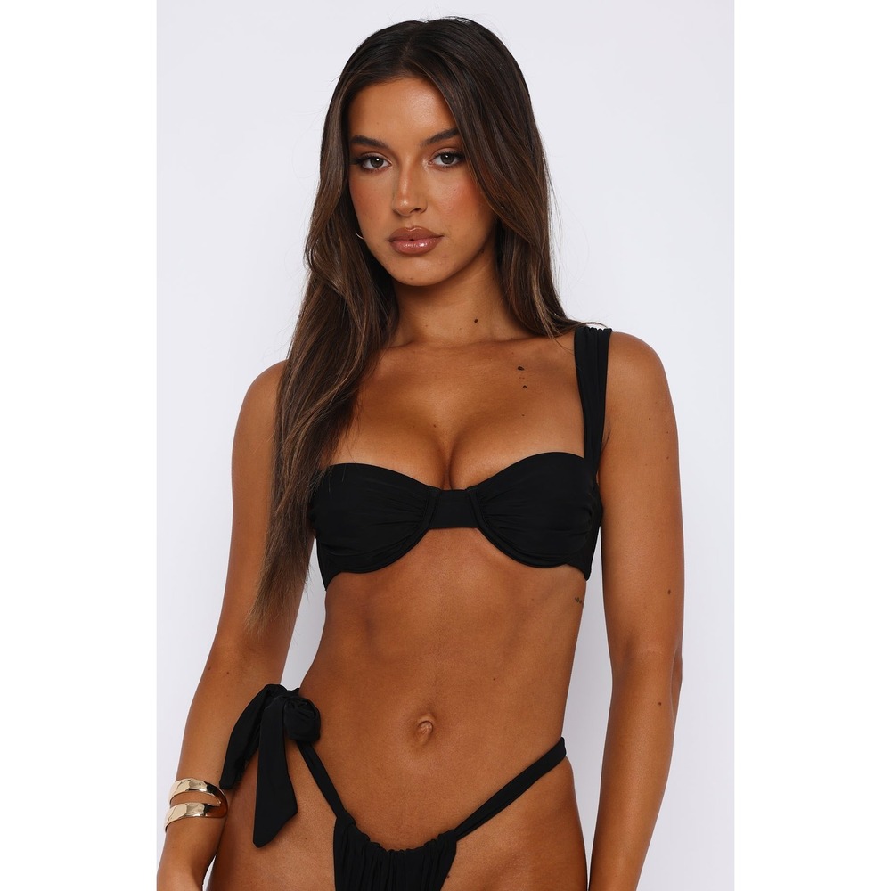 White Fox Elouera Bikini Top Black Underwire Balconette Size Small Black Women